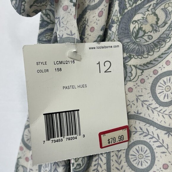 NWT VTG Liz Claiborne Paisley Wrap Maxi Skirt Size 12 Blue Cream - Picture 3 of 5